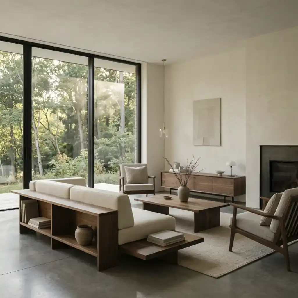 Architectural Living Rooms: Integrating Custom Media Walls & Floating Seating