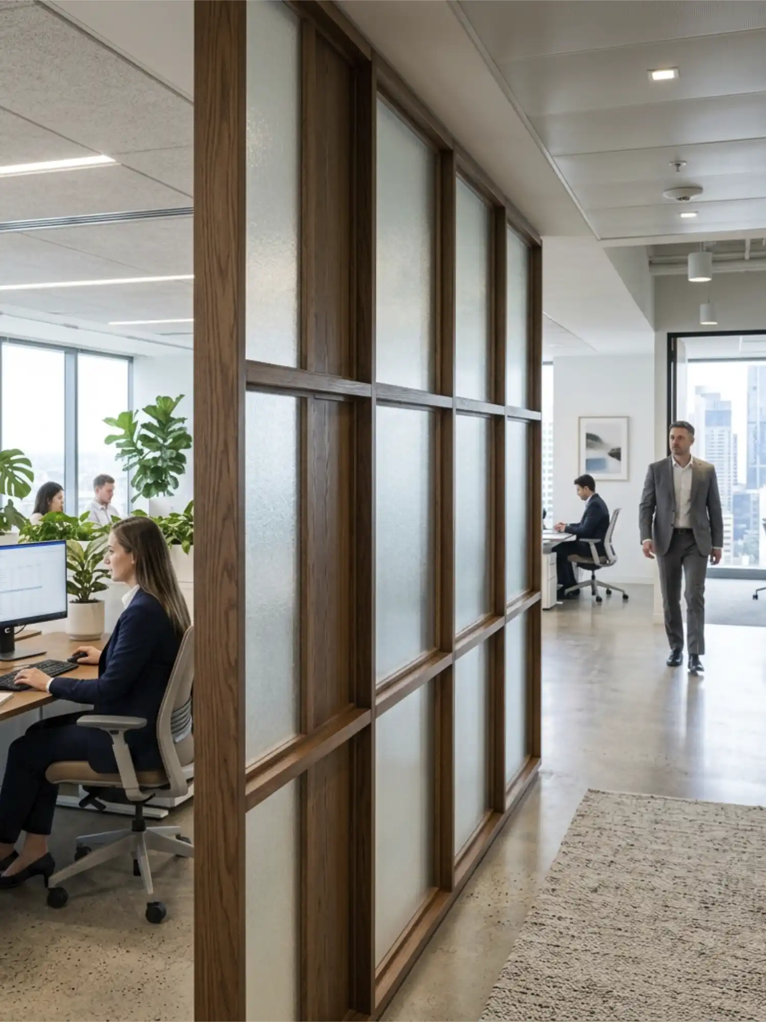 Wooden Partition with Glass for Office