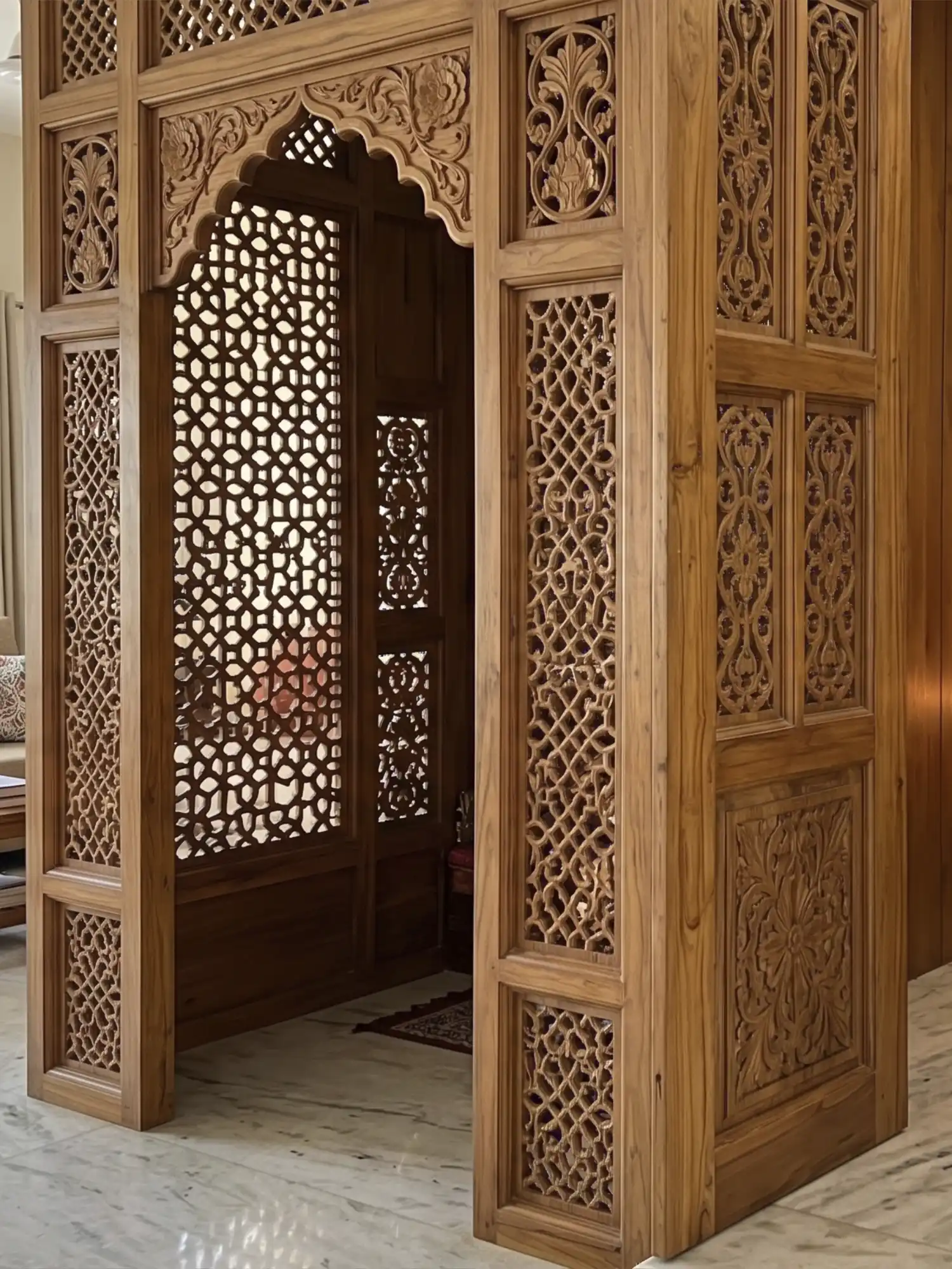 Wooden Partition Wall for Pooja Room