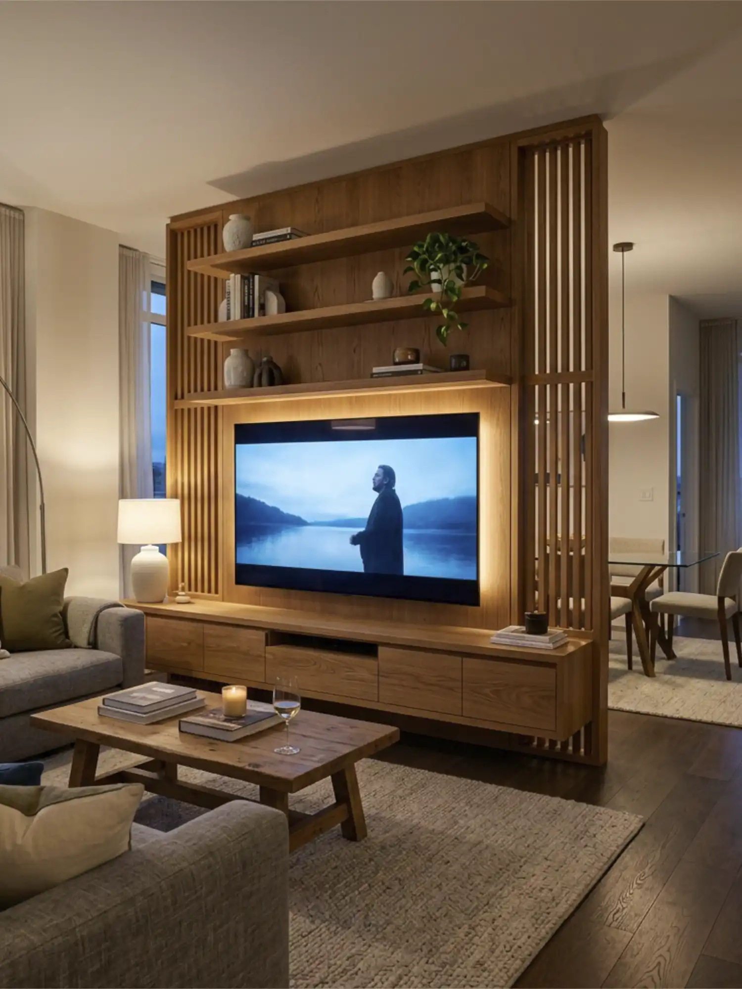 Wooden Partition with TV Unit